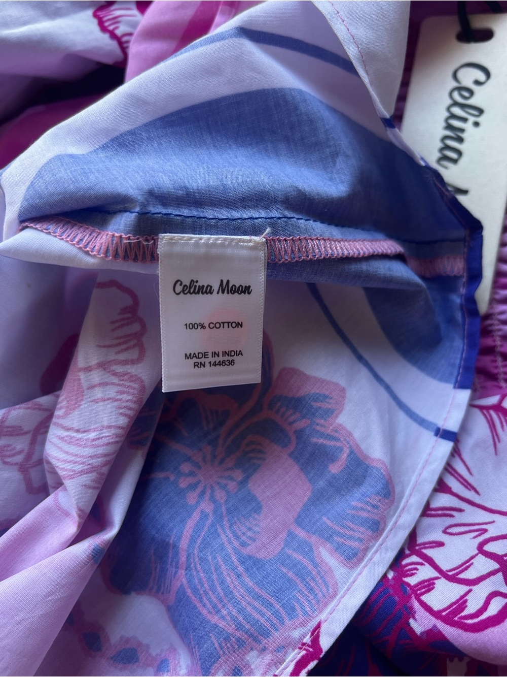 Celina Moon Pink Chevron Floral Border Mini Dress Puff Sleeve Square Neck S NWT - Picture 12 of 12